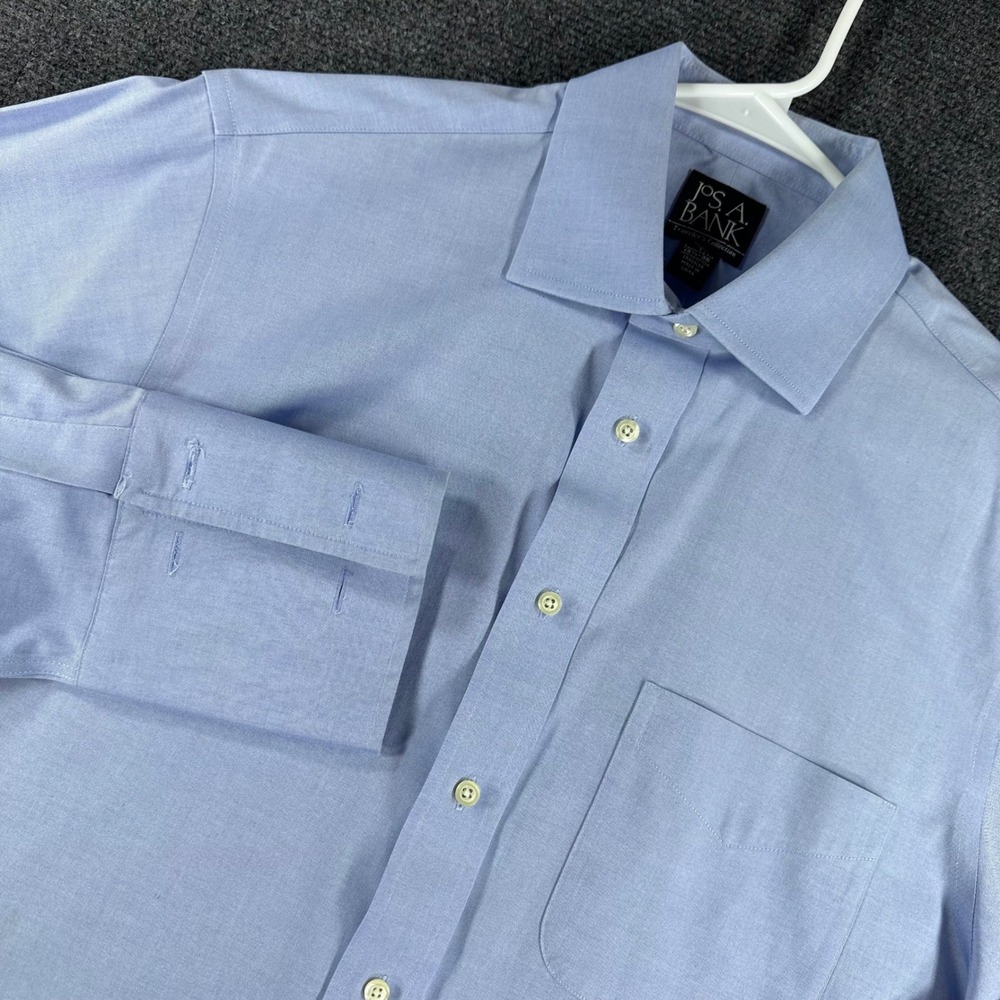 Jos. A. Bank Dress Shirt Mens 15.5 36 Blue Traveler Tailored French Cuff Cotton
